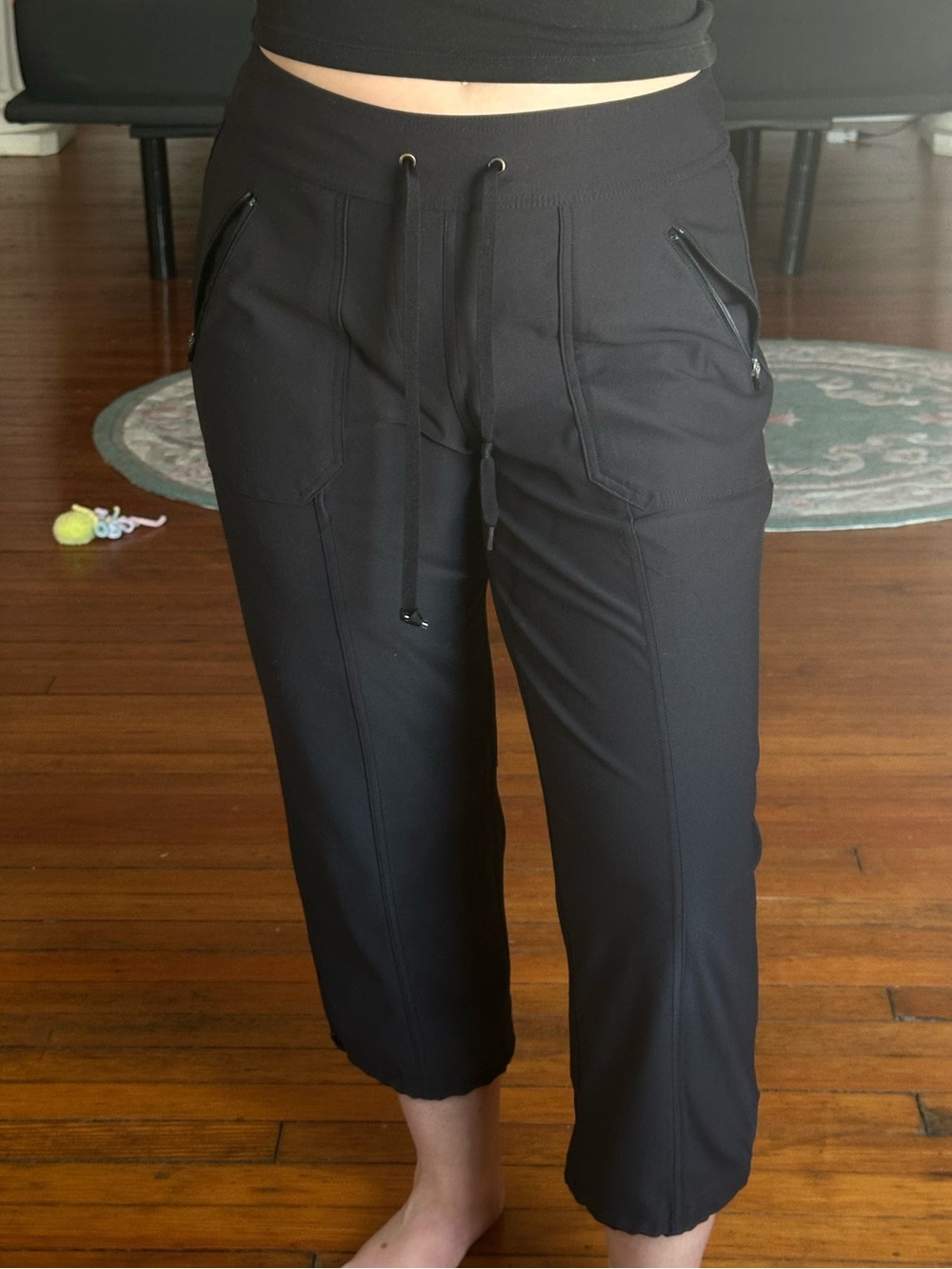 tek gear Black Crop Drawstring Pants with Zipper Pockets